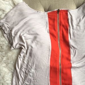 Beige and orange flow-y T-shirt with zipper detail